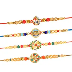 De Marquis Send Rakhi for Brother (Pack of 4) Roli-Chawal Pack, Best Wishes Greeting Card (HAPPY RAKSHABANDHAN)