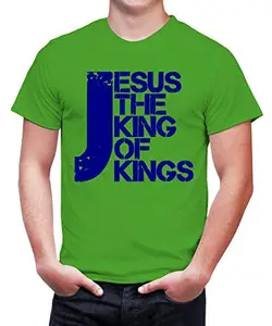 Caseria Men's Cotton Graphic Printed Half Sleeve T-Shirt - King Jesus (Parrot Green, L)
