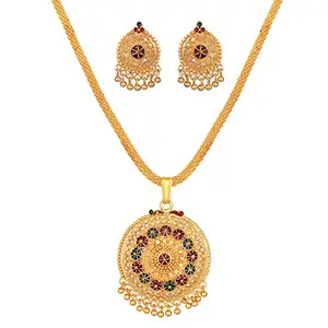 ASMITTA One Gram Gold Plated Meenakari Pendant Set with Earrings for Women & Girls