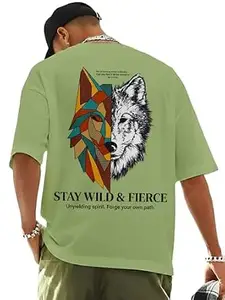 ENCIGER Oversized Cotton T-Shirt for Men Drop Shoulder Printed Graphic Loose Fit Casual Street Style Tee