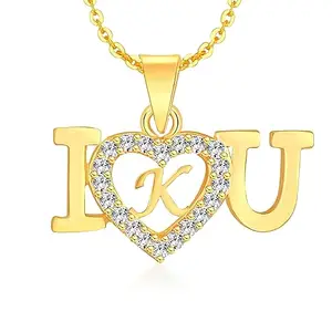 MK JEWELLERS Women's Latest Fashionable Alloy Material Plated Pendant | Diamond Heart Shape Necklace (K Alphabet) (Gold)