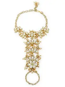Karatcart Gold Plated Pearl and Moon Shape Kundan Hathphool for Women