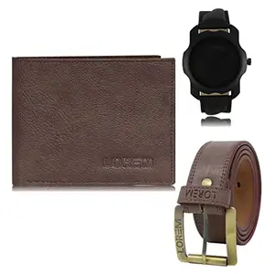 LOREM Watch-Artificial Leather Belt & Wallet Combo for Men (Fz-Lr22-Wl12-Bl02)