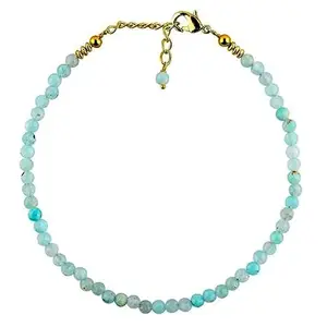 RRJEWELZ Amazonite Bracelet for Men & Women – 2.5-3mm Round Faceted Blue Beads – 7 inch Adjustable with Gold Plated Clasp – Healing, Fashion, Gift, Spiritual, Yoga|LCBR_RR_00115