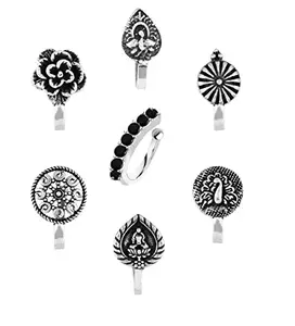 VAMA Fashions jewellery German Oxidised Silver nose pin without piercing pressing oxidized silver nose ring Stud for women