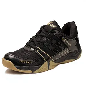 B-TUF Unisex's SHUTTLER Badminton Court Shoes (Non-Marking Sole) for Men Women Boys Girls (Black) Size UK 6