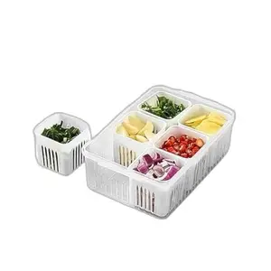 Fridge Storage Organizer Box Set for Vegetable | Drain Cup 6 in 1 Grid Removable Fridge Storage Boxes for Chopped Vegetables |Design - 535 Food Storage Containers