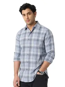 The Souled Store Plaid Shirt: Bluebell Men and Boys Long Sleeve Spread Collar Light Blue Checks Lightweight Easy to Style Everyday Office Wear Cotton Blend Casual Relaxed Shirt