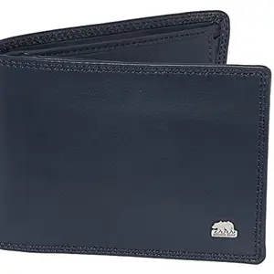 BROWN BEAR Men's Stylish Pure Nappa Leather Branded, Certified RFID Blocking Slim Purse with Nine Card Slots (Blue)