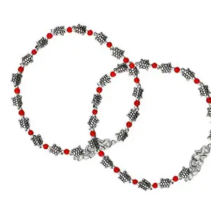 AyA Fashion Red Oxidised German Silver Tortoise Beads Anklet for Women