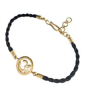 AUMKAARA OM Bracelet On Nylon Thread With Gold Plated Adjustable Silver Lock For Girls (black)