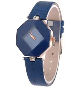 ITHANO Diamond Cut Glass Blue Strap Analogue Blue Dial Women's Wrist Watch - ITDCBL02