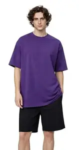 Streetfluencer Pure Cotton Oversized Fit Solid T-Shirt for Men
