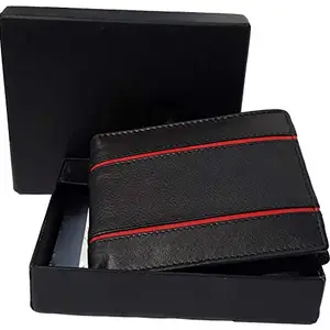 Men Black Genuine Leather RFID Wallet 8 Card Slot 2 Note Compartment