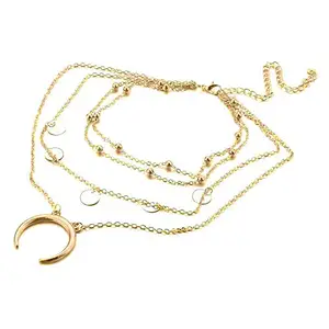 Jewels Galaxy Moon Triple Layered Fashion Necklace for Women/Girls (CT-NCS-44085)