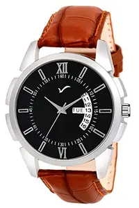 WRIGHTRACK Analogue Men's Watch (Black Dial Brown Colored Strap)