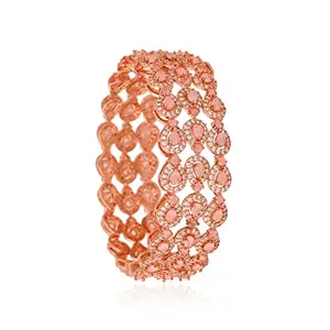 Ratnavali Jewels Rose Gold Plated American Diamond Stone Single Piece Openable Traditional Kada Bracelet Bangles Set for Women/Girls