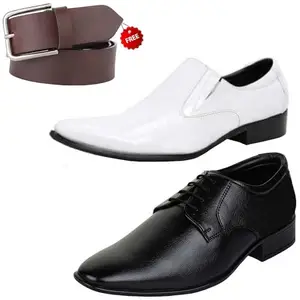 Attractive Formal Shoes/Party Shoes/ 2 Shoes Combo with Free Belt for Men and Boys (BAZAAR8755_VTR-301-Blk) Multicolor