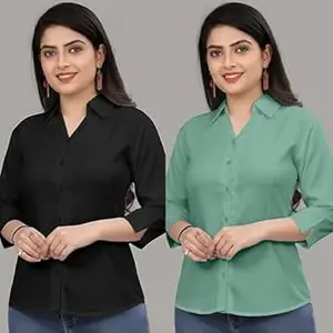 Formal Cotton Blend Shirt for Women with 3/4 Sleeve for Casual Wear Combo of 2