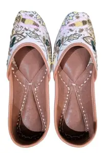 Handcrafted Floral Print Leather Jutti, Slip-on Style Multicolor (Multicolor, UK Footwear Size System, Adult, Women, Numeric, Medium, 7)
