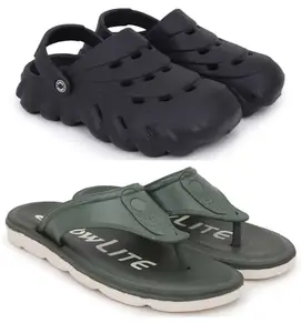 Pampy Angel Combo Pack of 2 Slipper/Flip Flops/Slides/Clogs/Sandals for Men,(Cl-1400-Black,V-Sultan-Green),6 (UK/India)