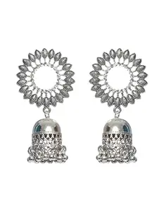 Aatmana Silver-Plated & Silver Toned Dome Shaped Jhumkas For Women and Girls