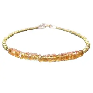 LKBEADS Silver Plated Bracelet with Orange Faceted Citrine Beads – Rondelle 3.5-4mm – 7 inch Adjustable – For Men & Women|LK_STACK_02111