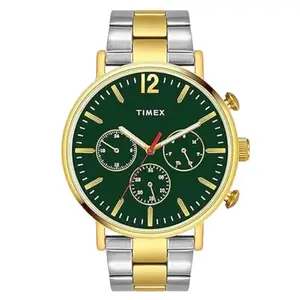 TIMEX Analog Watch for Man with Green Round Dial & Two Tone Stainless Steel Bracelet Band Water Resistant Men's Wrist Watches - TWEG20008