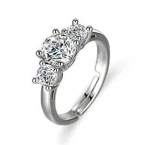 Jewels Galaxy Silver Plated Crystal Studded Contemporary Anti Tarnish Solitaire Adjustable Finger Ring (SMNJG-RNG-5222)