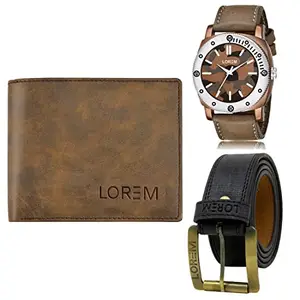 LOREM LOREM Mens Combo of Watch with Artificial Leather Wallet & Belt FZ-LR53-WL25-BL01