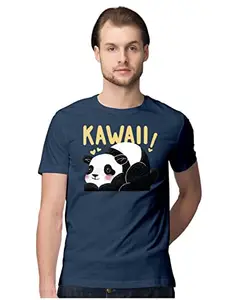 ALLEN BLACK Men's Regular Fit T-Shirt Kawaii Panda 100% Cotton T-Shirt Navy Blue_KAWPNDMEN-Navy Blue 5XL Men Round_
