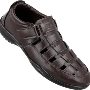 WALKAROO Men's Stylish Roman Sandals Hook & Loop with Velcro Strap for Formal and Casual Footwear - WF6256 Brown