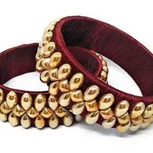 SR Sarthak Royal Sarthak Royal Handmade Silk Designer Thread Bangles for Women & Girls (Maroon, 2.4)