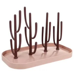 Adore Cactus Baby Bottle Drying Rack- Infant Pacifier Nipple Feeding Cups Drying Rack- Detachable Baby Bottle Cleaning Dryer (Brown)