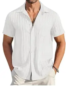 Zombom Men's Casual Button Down Shirts Short Sleeve Poly Cotton Shirt Fashion Textured Beach Summer Shirts| Men Stylish Shirt | Men Fancy