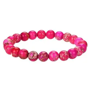 RRJEWELZ Natural Pink Imperial Jasper 8mm round Shape Smooth Cut Beads 6.5 Inch Stretchable Bracelet for Men & Women.|STBR_RR_07708_6.5