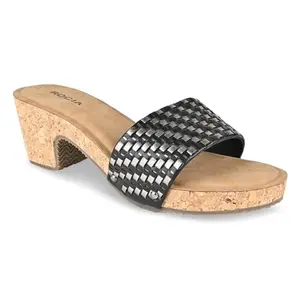 ROCIA By Regal Black Women Woven Slider Block Heels