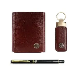 HAMMONDS FLYCATCHER Gift for Men - Genuine Leather Wallet and Keychain Combo for Men with Ball Pen - Card Slots, Hidden Pockets - Birthday Gift for Husband, Friend, or Father - Brown