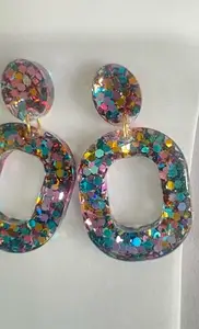 Statement Resin Drop Earrings, Multicolour Glitter Arch Design, Handcrafted