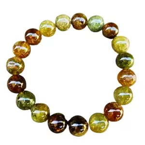 RRJEWELZ Natural Grossular Garnet Round Shape Smooth Cut 10mm Beads 7.5 inch Stretchable Bracelet for Healing, Meditation, Prosperity, Good Luck | STBR_04004