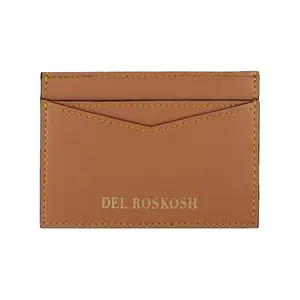 DEL ROSKOSH Genuine Leather Debit/Credit Card Holder | Small Minimalist Compact Wallet (Peach Plain)