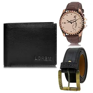 LOREM Mens Combo of Watch with Artificial Leather Wallet & Belt FZ-LR65-WL15-BL01