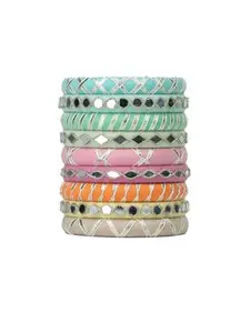 Taasha Craft Aarvi mirror and gotapatti work handcrafted cotton thread Navratri bangles set For Women & girls Size 2.2 Set of (9 Bangles)