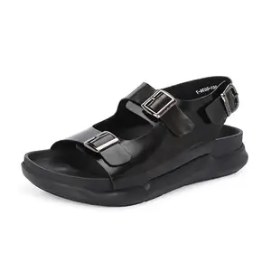 HITZ Men's Black Leather Casual Sandals - UK 11