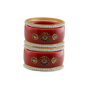 Vidhya Kangan Stone Stud Color Red Acrylic Bangle | Over Size | Plus size |For Woman and girlsChura Bangles Set for Wedding and Party (sku-ban25404)