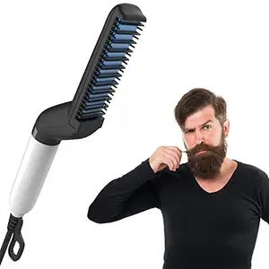UCRAVO Beard And Hair Straightener Quick Electric Hair Comb Beard Straightening Comb Styling Hair Curlers Massage Comb Muti-Functional Electric Hair Brush Tool For Men,White