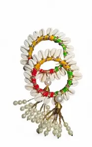 3A Enterprises Handmade Cowrie/Shell Bangles for Women (Multicolor (With Hanging))