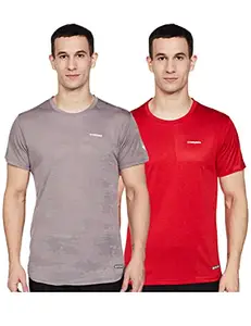 Charged Active-001 Camo Jacquard Round Neck Sports T-Shirt Light-Grey Size Large And Charged Brisk-002 Melange Round Neck Sports T-Shirt Red Size Large