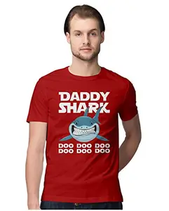 ALLEN BLACK Men's Regular Fit T-Shirt Daddy Shark Doo Doo Doo 100% Cotton Graphic Printed T-Shirt Red_DSDDD-RED-XXXL-MENR_