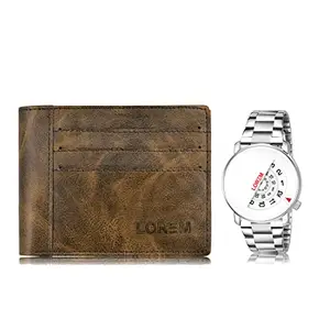 LOREM Combo of Brown Color Artificial Leather Wallet &Watch (Fz-Wl19-Lr106)